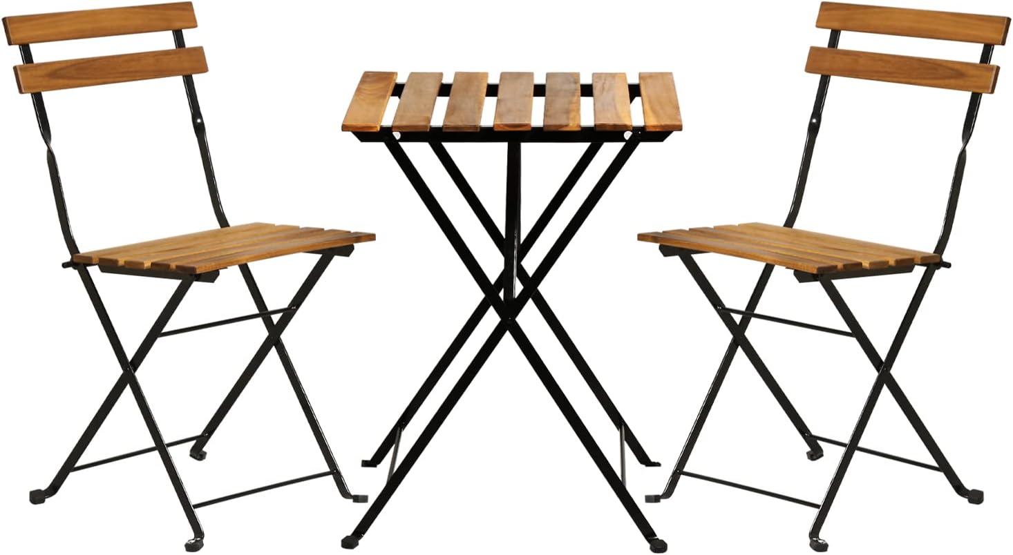 Outdoor Furniture Wood - Natural wood 3-piece folding patio bistro
