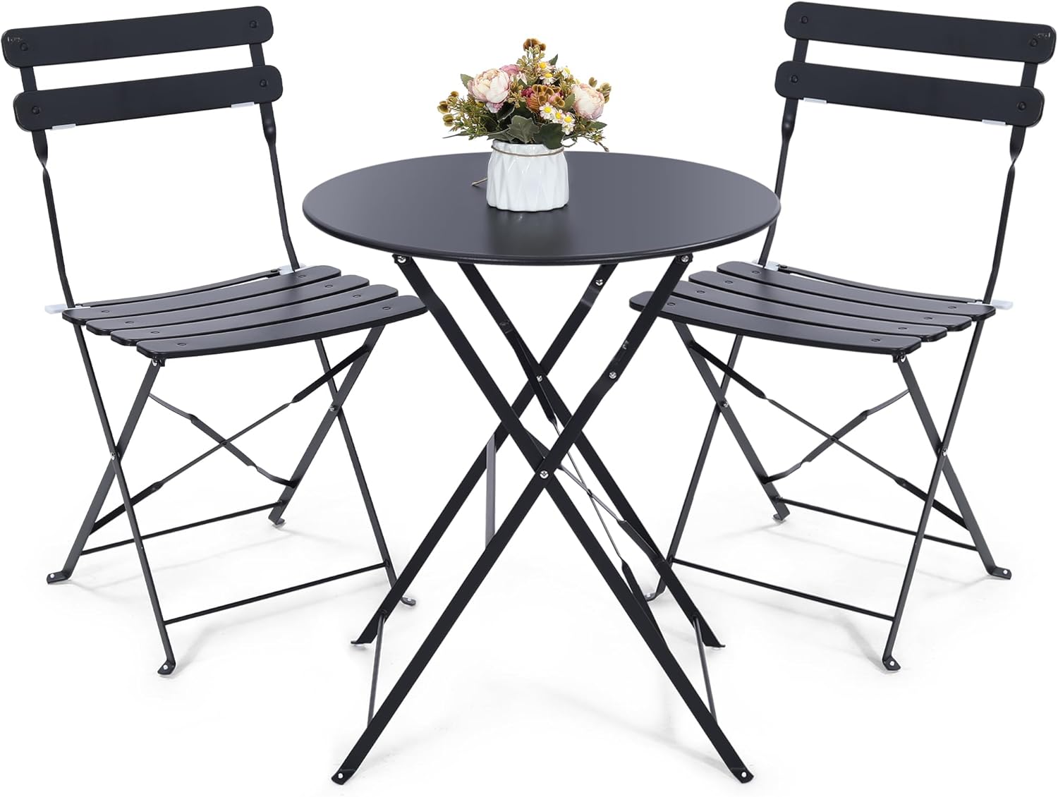 Space-saving black 3-piece fol - Outdoor Furniture Table And Chairs recension och pris