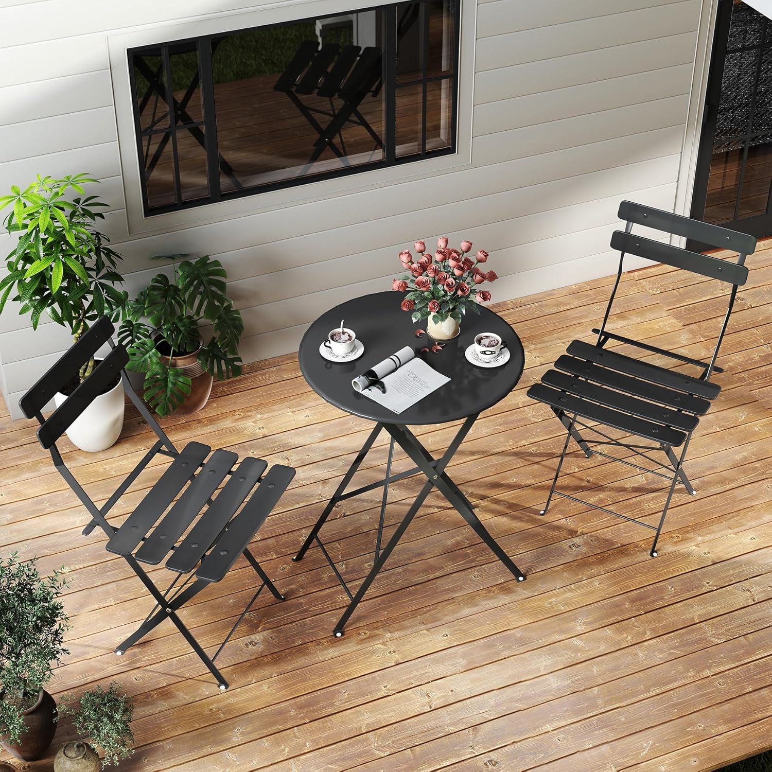 Space-saving black 3-piece fol - Outdoor Furniture Table And Chairs recension och pris