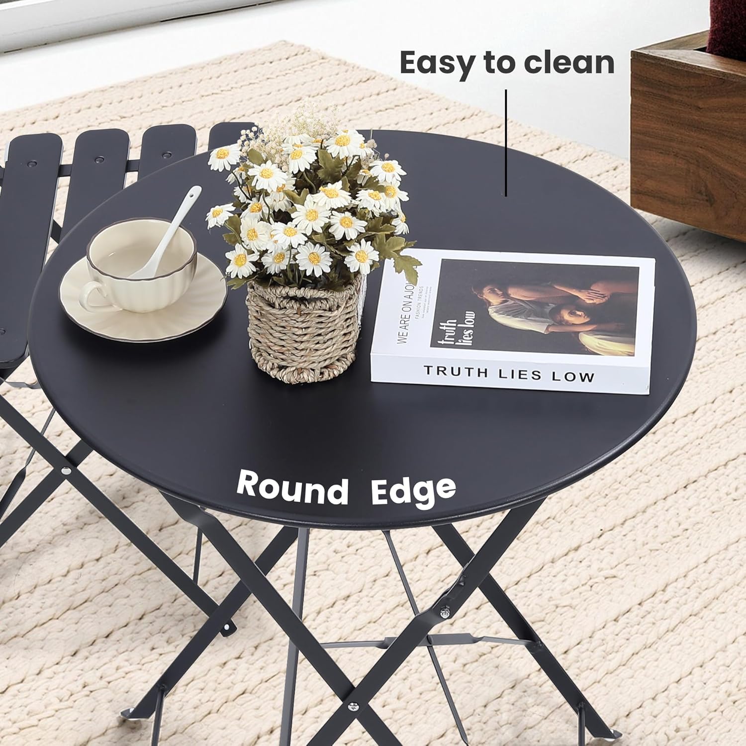 Space-saving black 3-piece fol - Outdoor Furniture Table And Chairs recension och pris